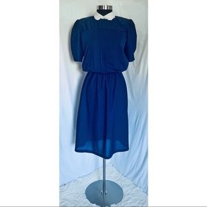 Vintage Girly Navy Blue/ White collar Dress